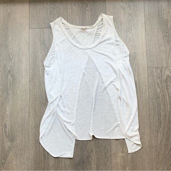 Aritzia Wilfred Tank Top T-shirt Rayon Sleeveless Split Back Open Off White XXS - Picture 2 of 7